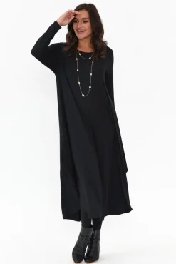 Midi Dresses<Tani Black Long Sleeved Micro Modal Drape Dress