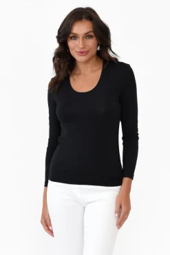 Sleeved Tops<Tani Black Micro Modal Scoop Neck Long Sleeve