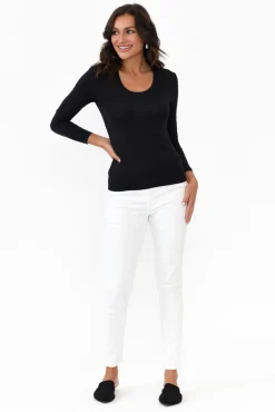 Sleeved Tops<Tani Black Micro Modal Scoop Neck Long Sleeve