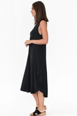 Midi Dresses<Tani Black Micro Modal Sleeveless Tri Drape Dress