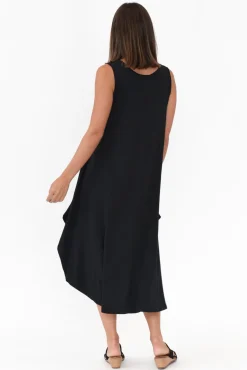 Midi Dresses<Tani Black Micro Modal Sleeveless Tri Drape Dress