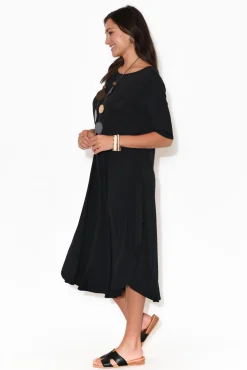 Midi Dresses<Tani Black Micro Modal Tri Drape Dress