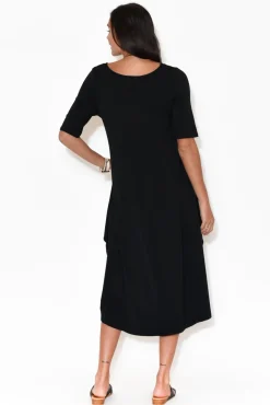 Midi Dresses<Tani Black Micro Modal Tri Drape Dress