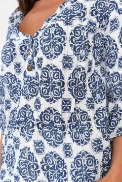 Cotton Tops<Namastai Blaise Navy Fiesta Cotton Button Top