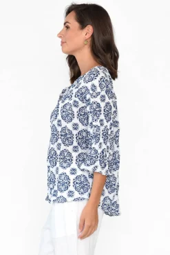 Cotton Tops<Namastai Blaise Navy Fiesta Cotton Button Top