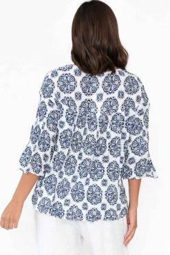 Cotton Tops<Namastai Blaise Navy Fiesta Cotton Button Top