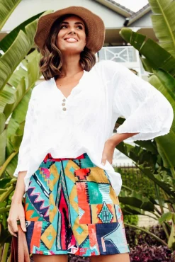 Cotton Tops<Namastai Blaise White Cotton Button Top