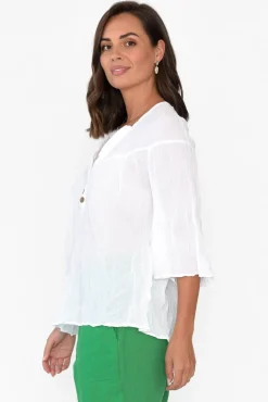 Cotton Tops<Namastai Blaise White Cotton Button Top