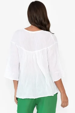 Cotton Tops<Namastai Blaise White Cotton Button Top