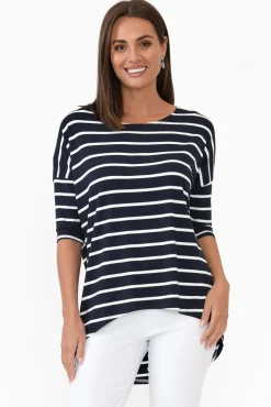 Sleeved Tops<Bamboo Villa Blake Navy Stripe Bamboo Top