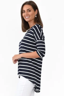 Sleeved Tops<Bamboo Villa Blake Navy Stripe Bamboo Top
