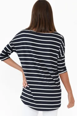 Sleeved Tops<Bamboo Villa Blake Navy Stripe Bamboo Top