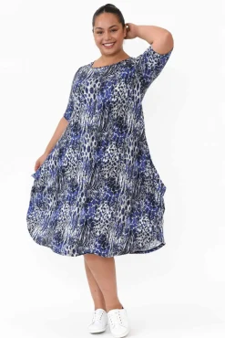 Midi Dresses<Tani Blue Animal Micro Modal Tri Drape Dress