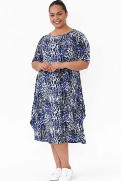 Midi Dresses<Tani Blue Animal Micro Modal Tri Drape Dress