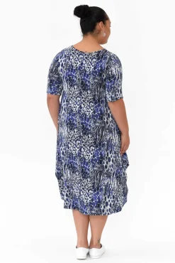 Midi Dresses<Tani Blue Animal Micro Modal Tri Drape Dress