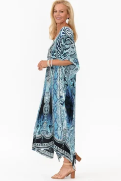 Maxi Dresses<Fashion Spectrum Blue Cobra Silk Maxi Kaftan