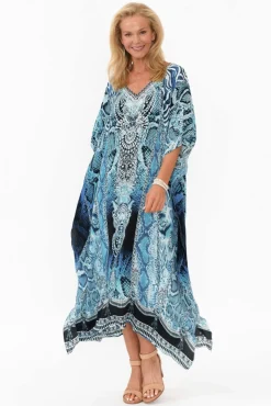 Maxi Dresses<Fashion Spectrum Blue Cobra Silk Maxi Kaftan