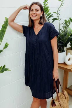 Cotton Dresses<One Summer Bobbie Navy Crinkle Cotton Dress
