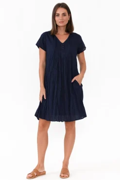 Cotton Dresses<One Summer Bobbie Navy Crinkle Cotton Dress