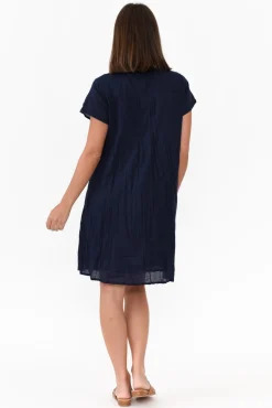 Cotton Dresses<One Summer Bobbie Navy Crinkle Cotton Dress