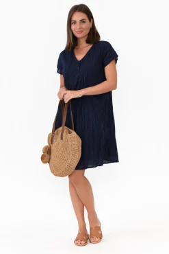 Cotton Dresses<One Summer Bobbie Navy Crinkle Cotton Dress