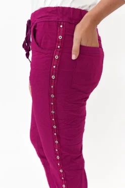 Pants<La Strada Bolton Fuchsia Embellished Stretch Pant