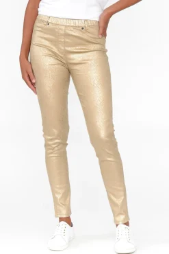 Pants<Cafe Latte Bonita Gold Animal Foil Stretch Pant