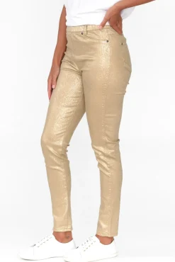 Pants<Cafe Latte Bonita Gold Animal Foil Stretch Pant