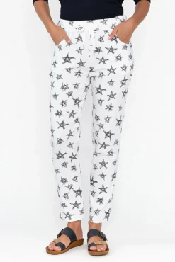 Pants<Cali and Co Boyce White Star Cotton Blend Stretch Pant
