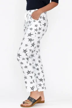 Pants<Cali and Co Boyce White Star Cotton Blend Stretch Pant