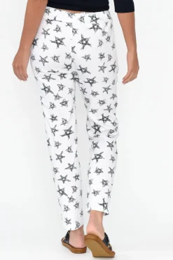 Pants<Cali and Co Boyce White Star Cotton Blend Stretch Pant