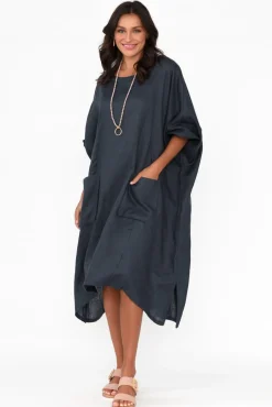 Linen Dresses<Tirelli Bradshaw Navy Linen Pocket Dress