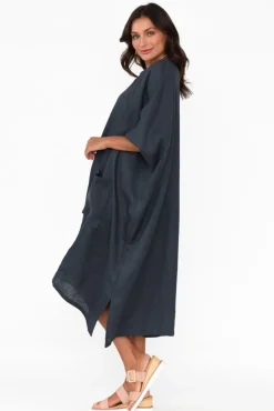 Linen Dresses<Tirelli Bradshaw Navy Linen Pocket Dress