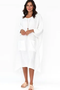 Sleeved Dresses<Tirelli Bradshaw White Linen Pocket Dress