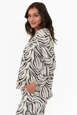 Cotton Tops<La Strada Brendan Black Zebra Cotton Stretch Top