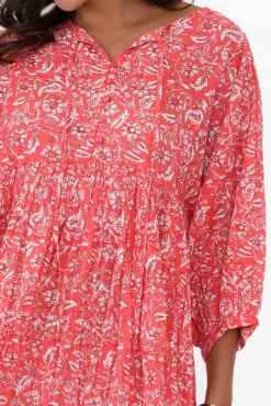 Cotton Dresses<One Summer Brenna Red Flower Cotton Button Dress