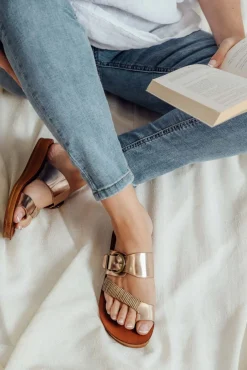 Flat Sandals<Los Cabos Bria Rose Gold Metallic Slide