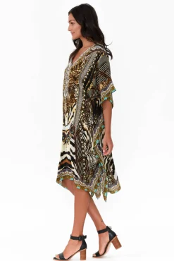 Above Knee Dresses<Fashion Spectrum Brown Cheetah Silk Kaftan