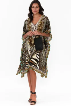 Above Knee Dresses<Fashion Spectrum Brown Cheetah Silk Kaftan