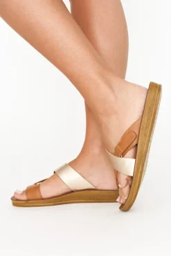 Slides<Los Cabos Bry Gold Tan Multi Strap Slide