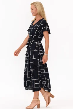 Midi Dresses<Slate the Label Brylee Navy Geo Tie Dress