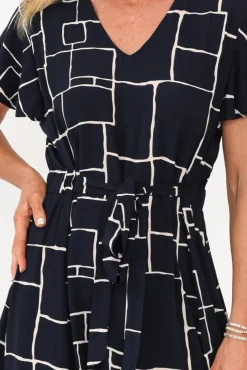 Midi Dresses<Slate the Label Brylee Navy Geo Tie Dress