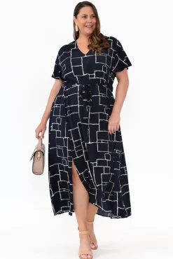 Midi Dresses<Slate the Label Brylee Navy Geo Tie Dress