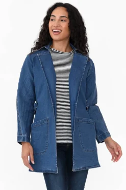 Jackets<Betty Basics Brynn Blue Denim Tie Waist Coat