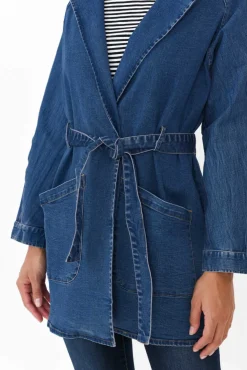 Jackets<Betty Basics Brynn Blue Denim Tie Waist Coat