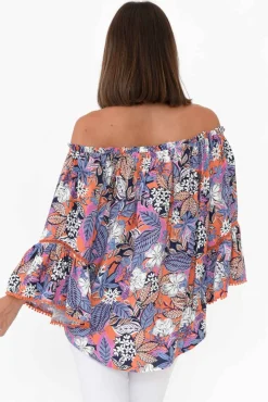 Sleeved Tops<New U Collection Budapest Purple Fern Off Shoulder Top