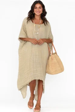 Linen Dresses<Rustic Linen Buffy Natural Linen Kaftan