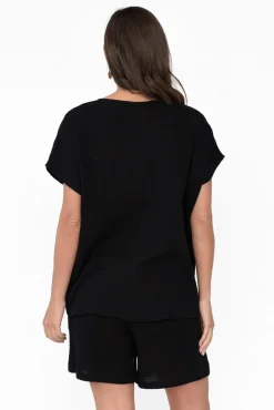 Cotton Tops<Threadz Byron Black Cotton Button Top