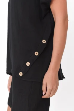 Cotton Tops<Threadz Byron Black Cotton Button Top