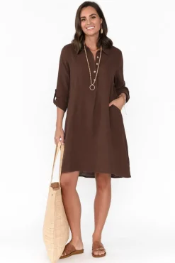 Cotton Dresses<Threadz Byron Chocolate Cotton Shirt Dress